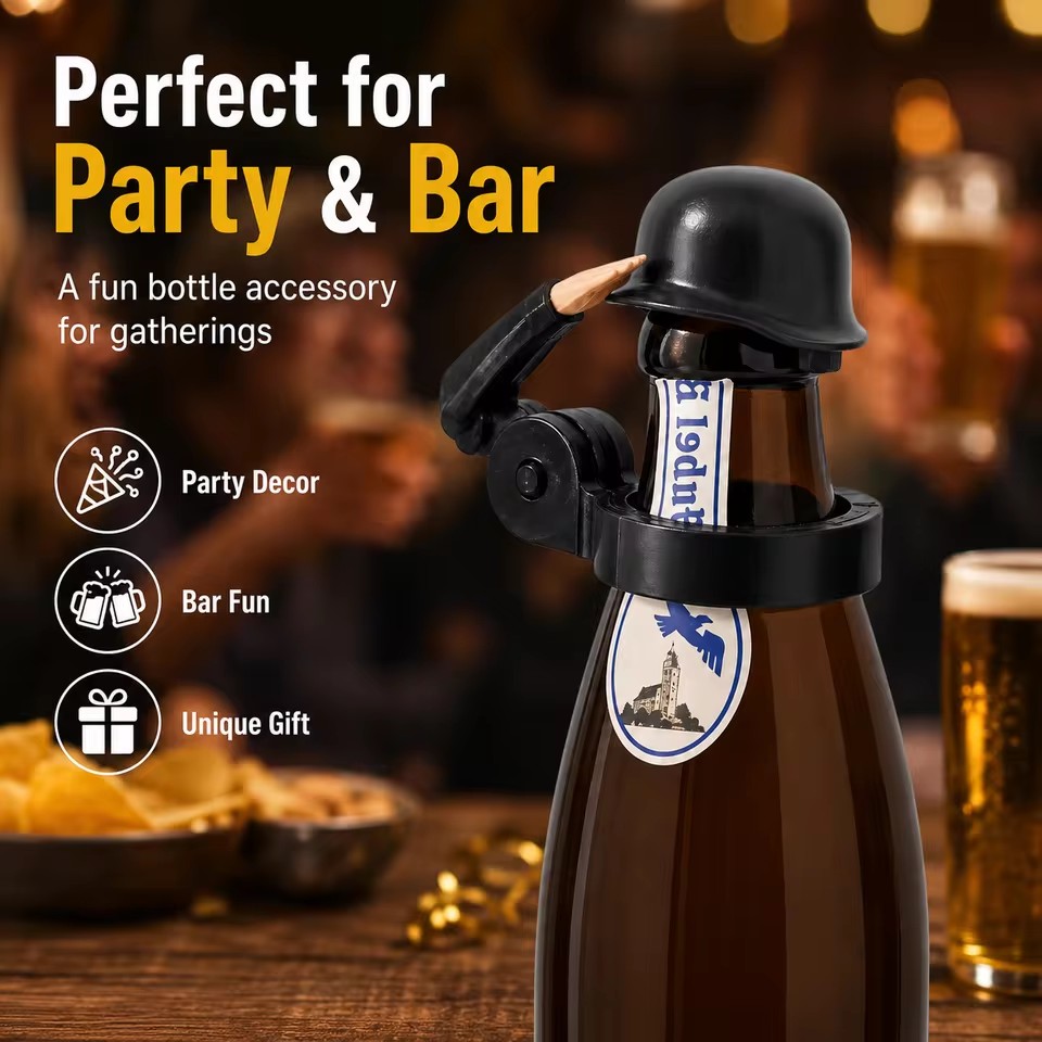 1Pcs Creative Beer Bottle Cap Helmet Salute Soldier Shaped Dustproof Cover Reusable Bottles Covers for Party Bar Decoration