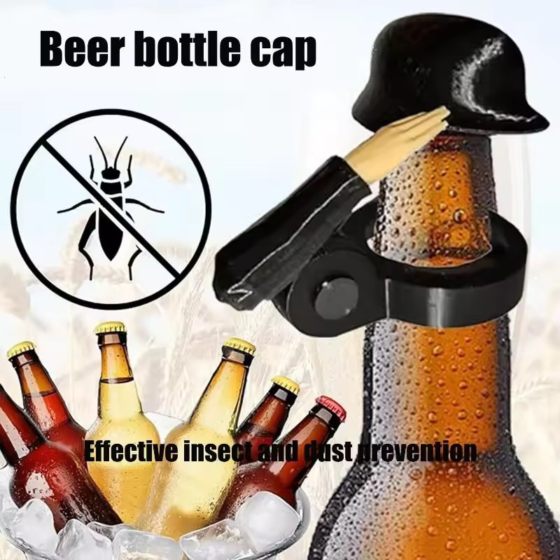 1Pcs Creative Beer Bottle Cap Helmet Salute Soldier Shaped Dustproof Cover Reusable Bottles Covers for Party Bar Decoration