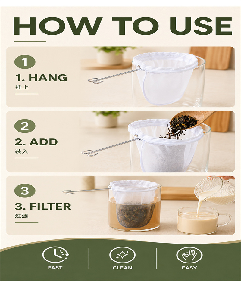 New Reusable Fabric Mesh Nut Milk Bag Filter Strainer For Soybean Juice Herb Tea Cold Brew Coffee Kitchen Tool