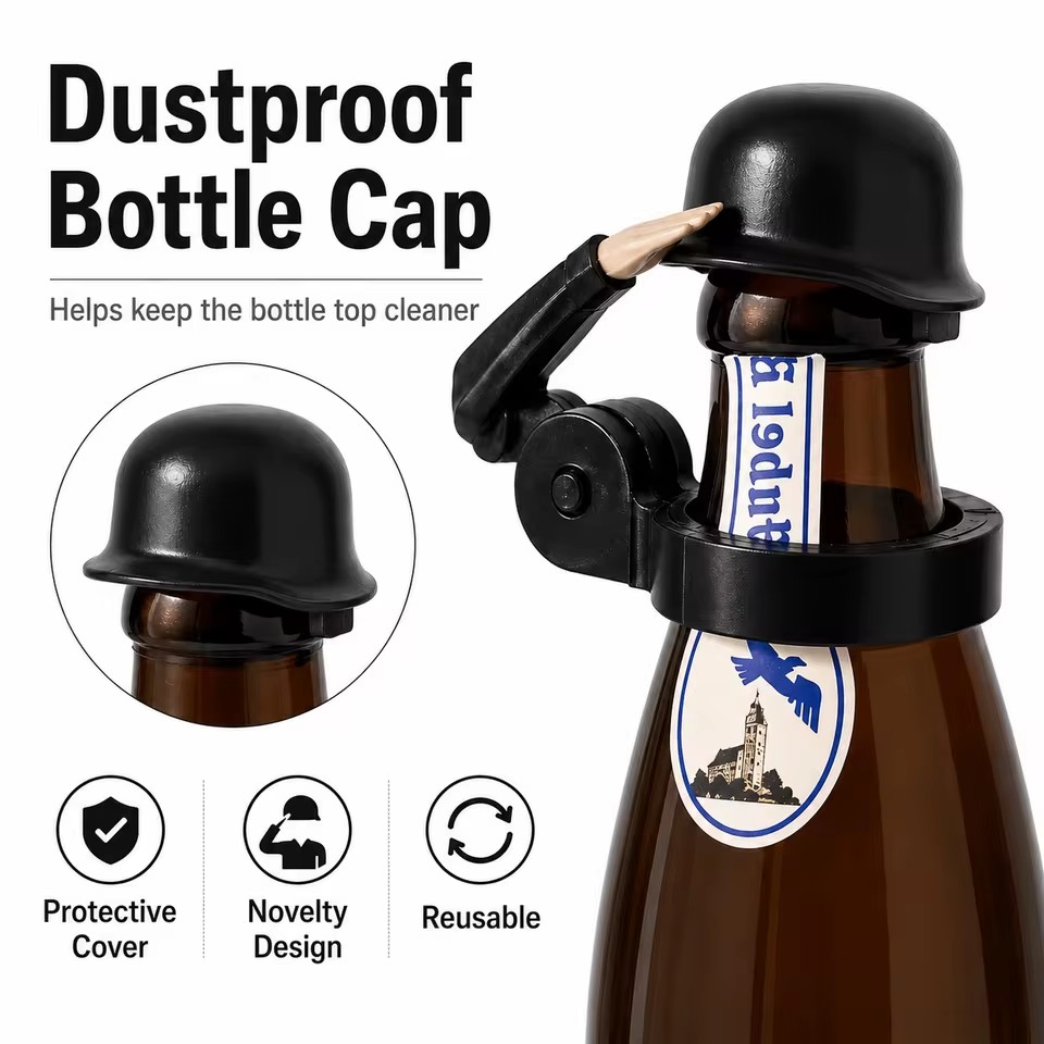 1Pcs Creative Beer Bottle Cap Helmet Salute Soldier Shaped Dustproof Cover Reusable Bottles Covers for Party Bar Decoration