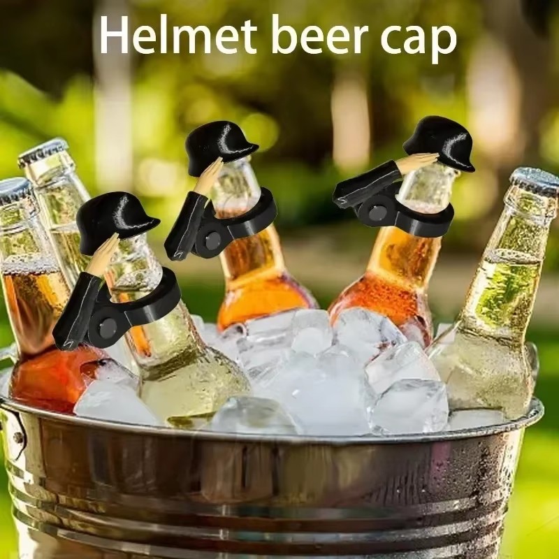 1Pcs Creative Beer Bottle Cap Helmet Salute Soldier Shaped Dustproof Cover Reusable Bottles Covers for Party Bar Decoration