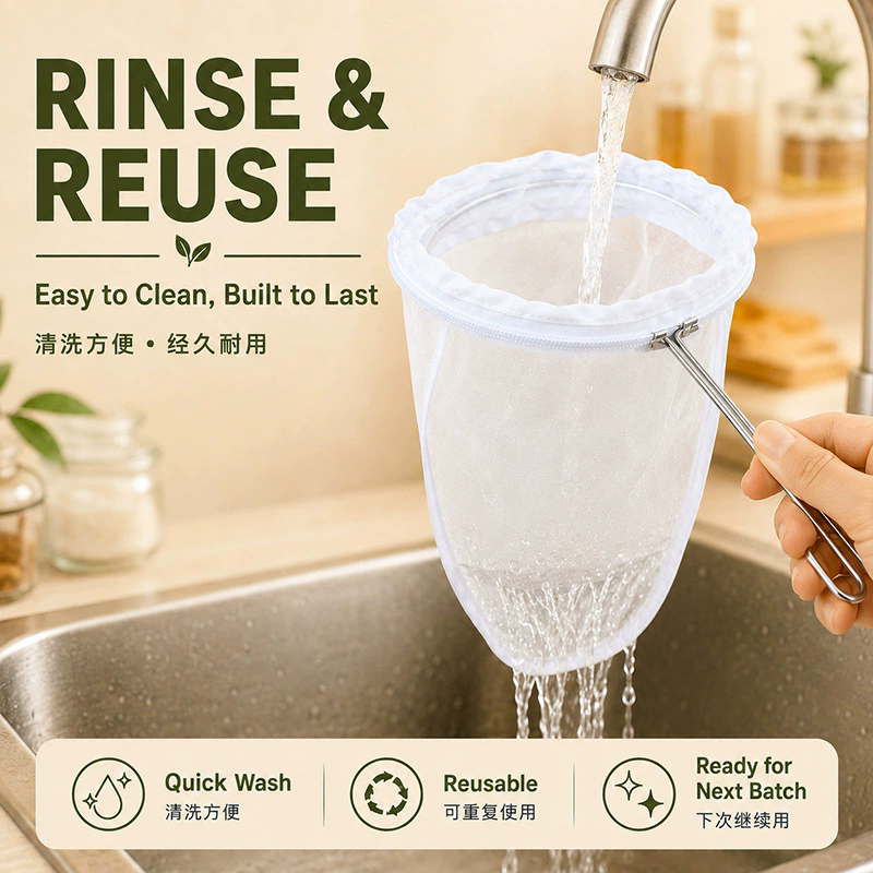 New Reusable Fabric Mesh Nut Milk Bag Filter Strainer For Soybean Juice Herb Tea Cold Brew Coffee Kitchen Tool