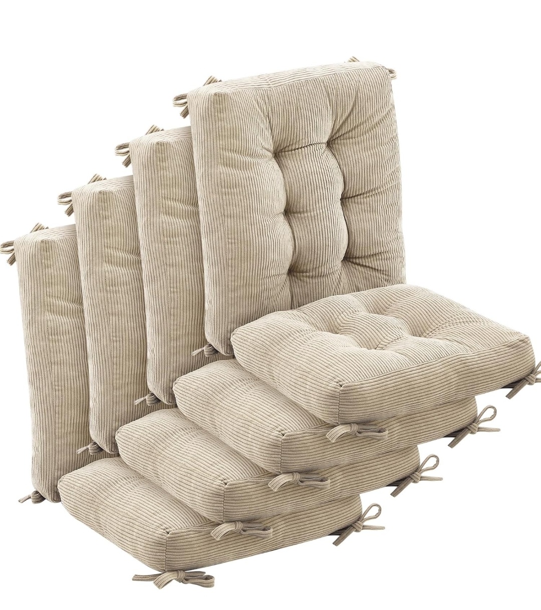 4 Set Outdoor Patio Chair Cushions Corduroy Seat High Back Tufted Pillow Replacement Rocking Patio Chair Pads for Outdoor Indoor Home Office