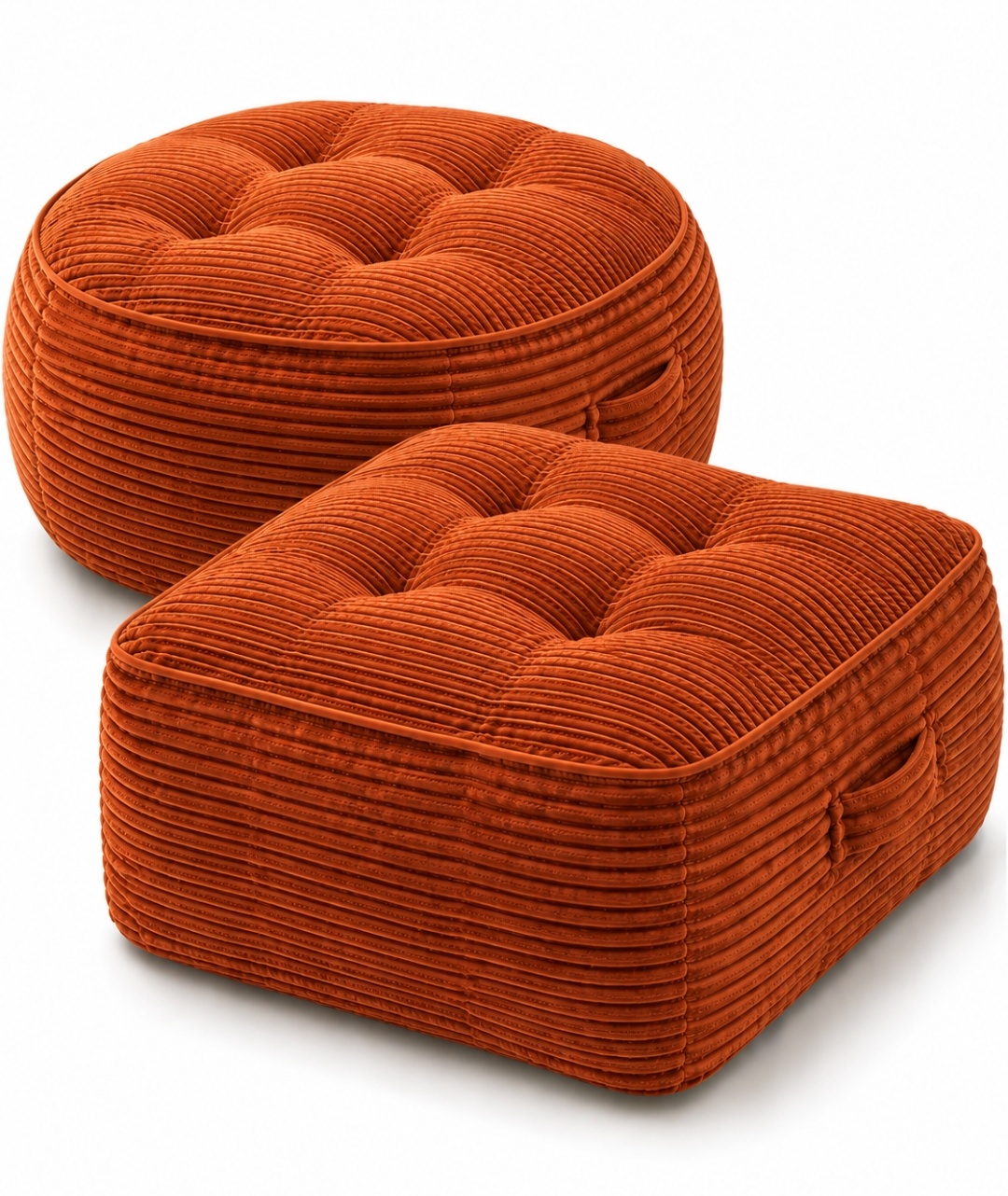 Corduroy Floor Cushions Set of 2 – Plush Tufted Seating Cushions