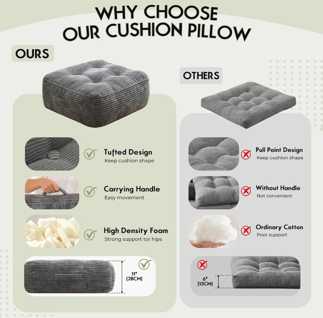 Corduroy Floor Cushions Set of 2 – Plush Tufted Seating Cushions
