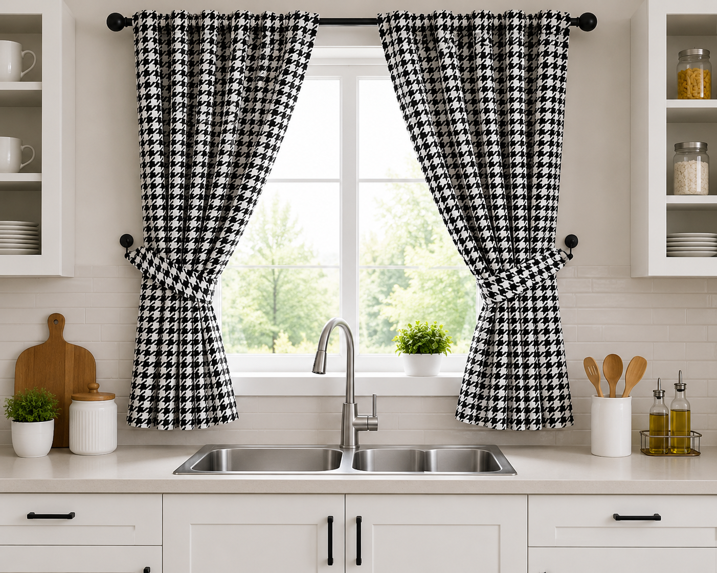 2-Piece Houndstooth Kitchen Curtain Set