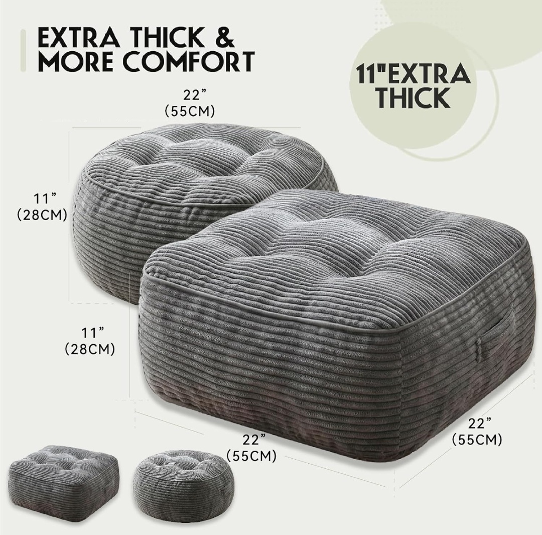 Corduroy Floor Cushions Set of 2 – Plush Tufted Seating Cushions