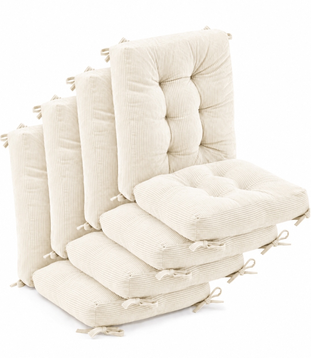 4 Set Outdoor Patio Chair Cushions Corduroy Seat High Back Tufted Pillow Replacement Rocking Patio Chair Pads for Outdoor Indoor Home Office