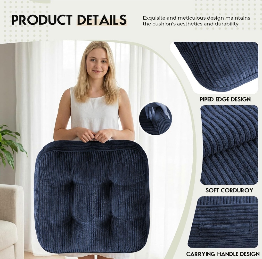 11" Thick Washable Floor Pillow for Adults, Yoga & Meditation Cushion with Handle, Square Large Pillows Seating with Removable Tufted Corduroy Cover for Tatami Living Room Board Games