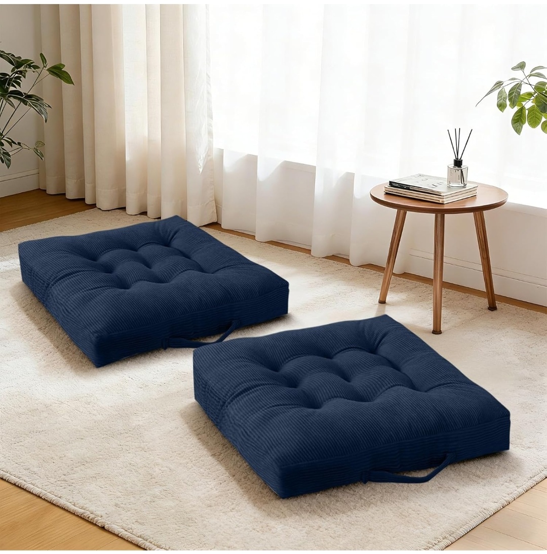 Corduroy Tufted Floor Cushions with Carry Handles – Set of 2, 24" x 24" x 5"