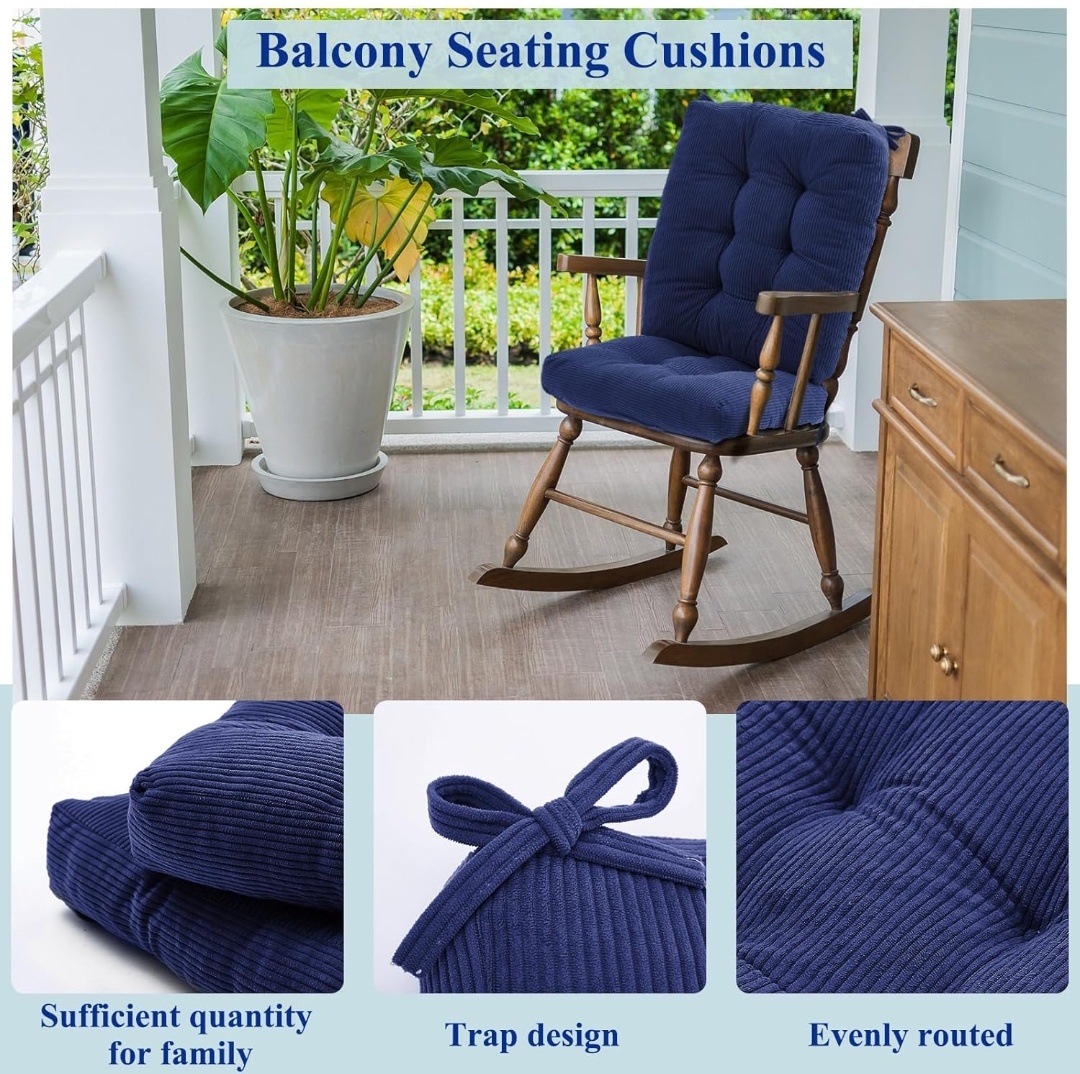 4 Set Outdoor Patio Chair Cushions Corduroy Seat High Back Tufted Pillow Replacement Rocking Patio Chair Pads for Outdoor Indoor Home Office