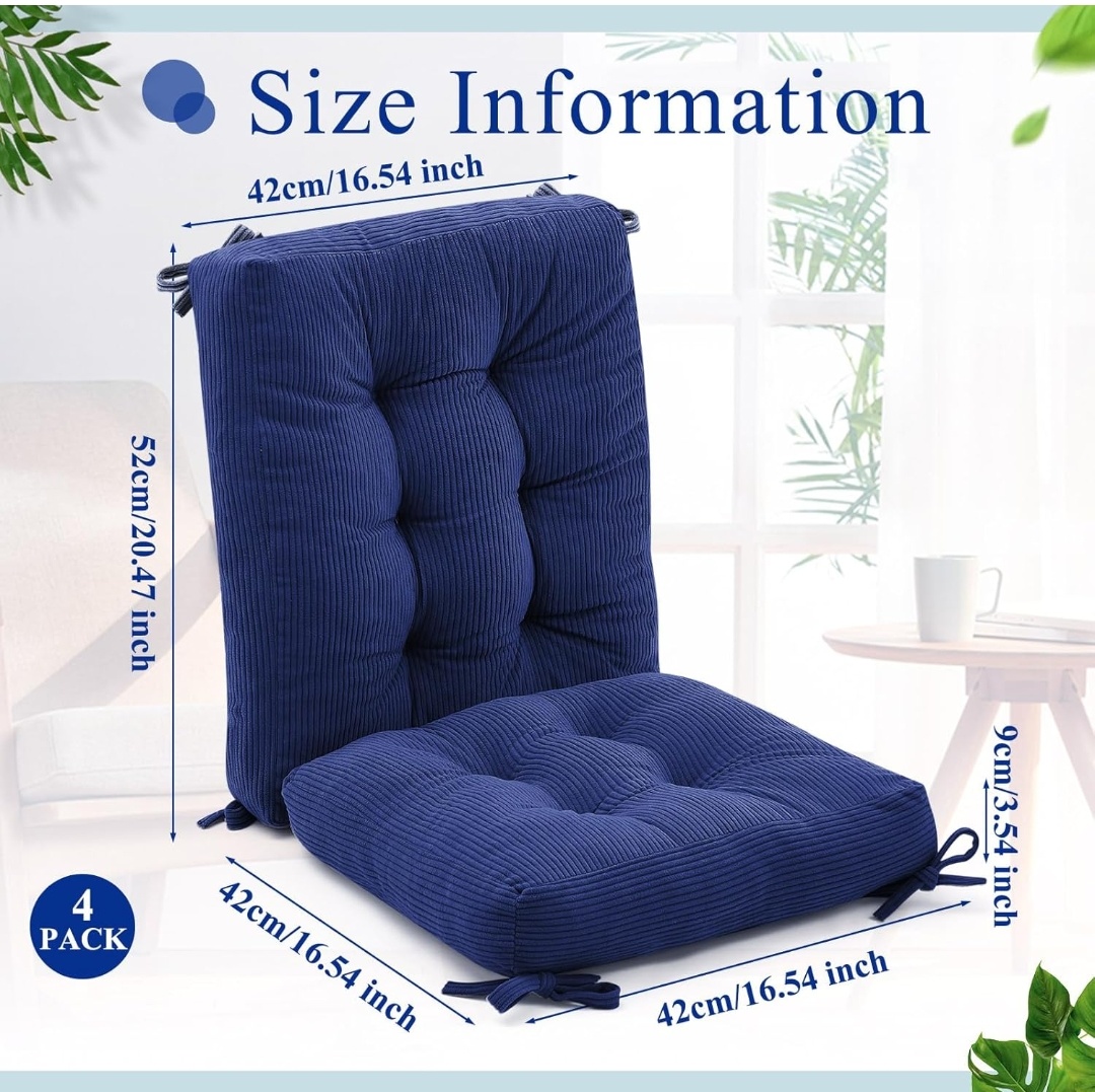 4 Set Outdoor Patio Chair Cushions Corduroy Seat High Back Tufted Pillow Replacement Rocking Patio Chair Pads for Outdoor Indoor Home Office