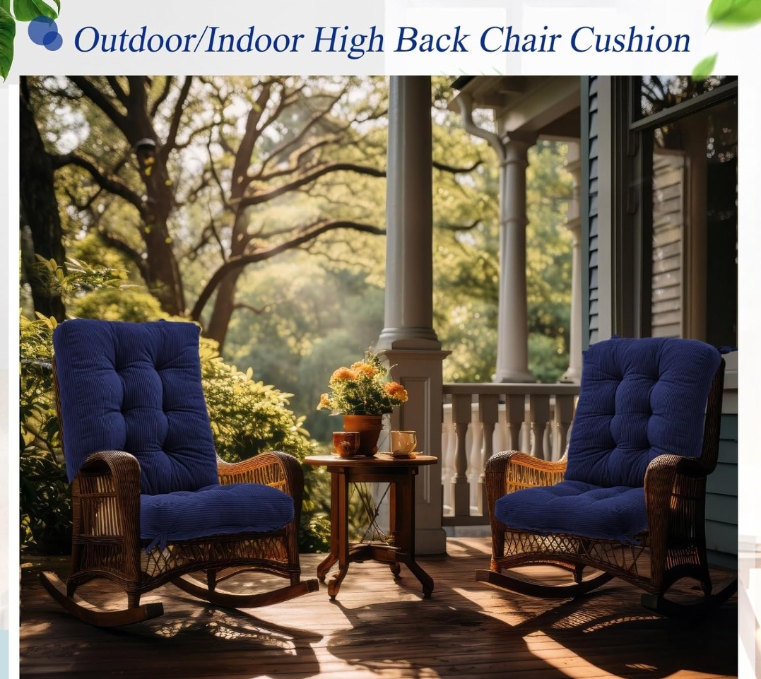 4 Set Outdoor Patio Chair Cushions Corduroy Seat High Back Tufted Pillow Replacement Rocking Patio Chair Pads for Outdoor Indoor Home Office