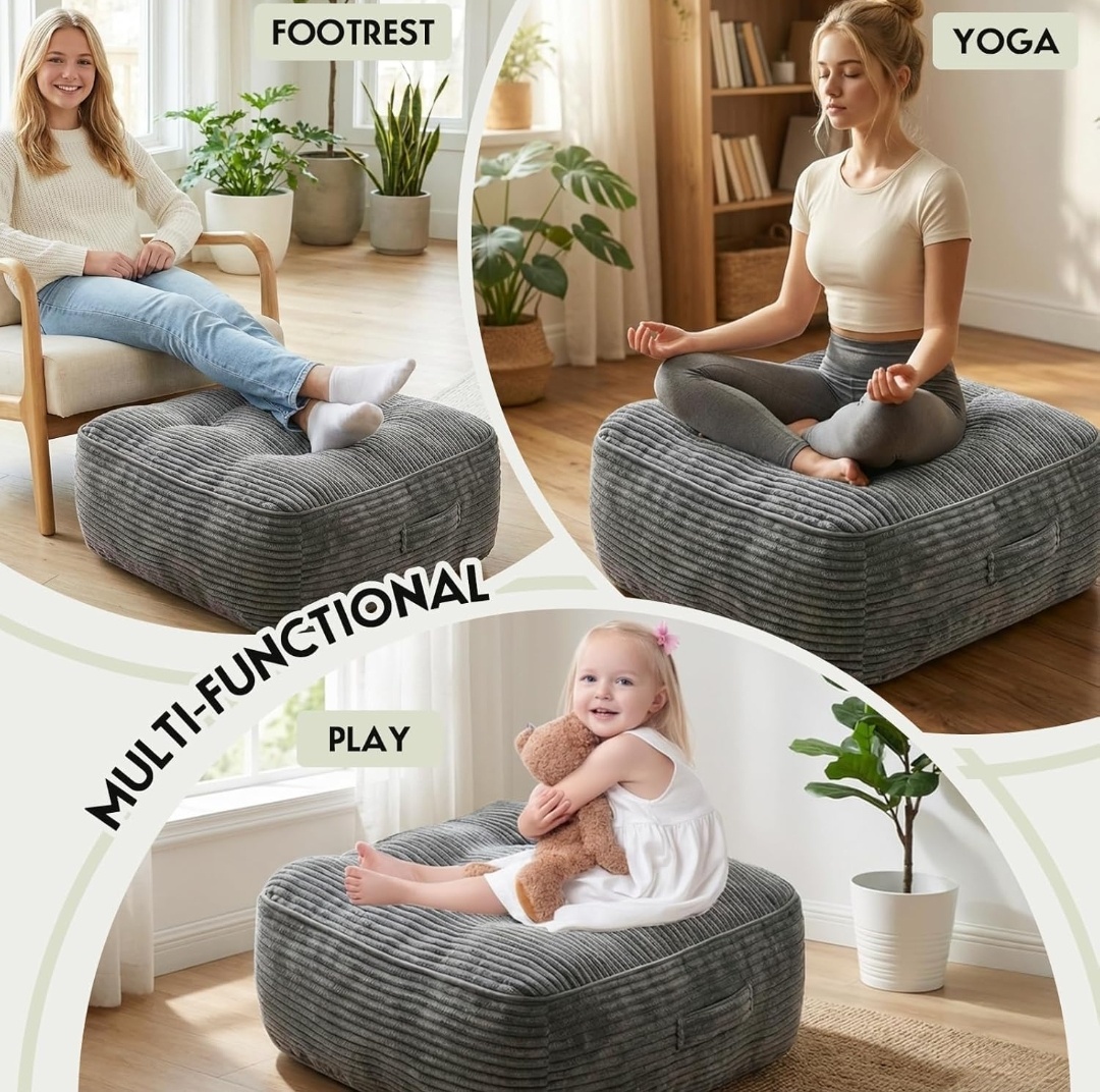 Corduroy Floor Cushions Set of 2 – Plush Tufted Seating Cushions