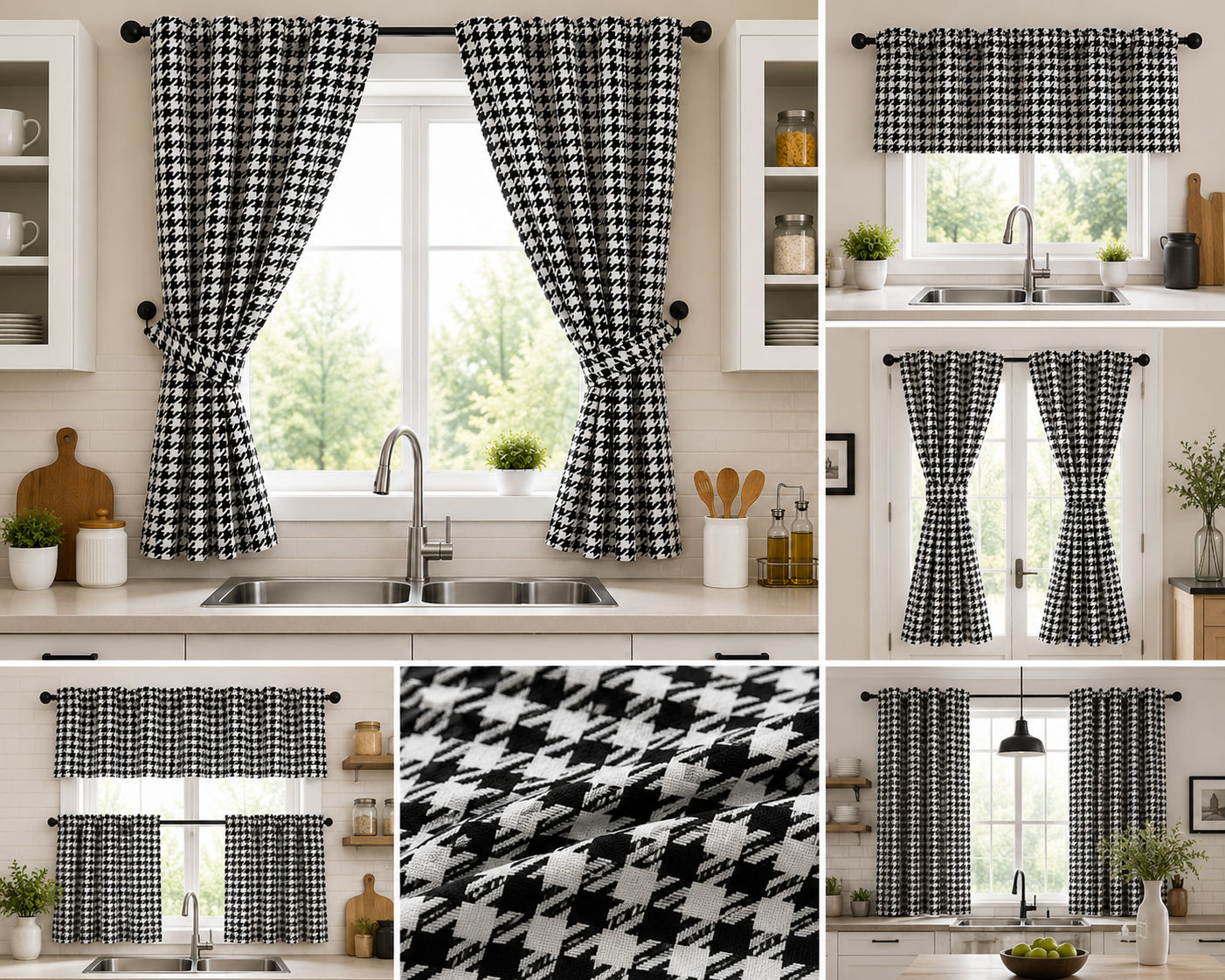 2-Piece Houndstooth Kitchen Curtain Set