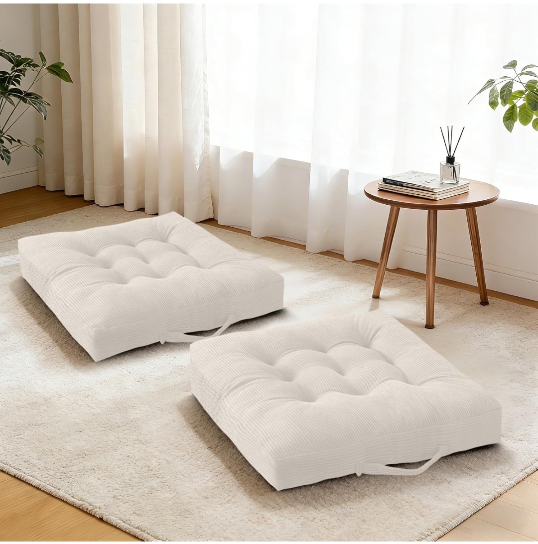 Corduroy Tufted Floor Cushions with Carry Handles – Set of 2, 24" x 24" x 5"