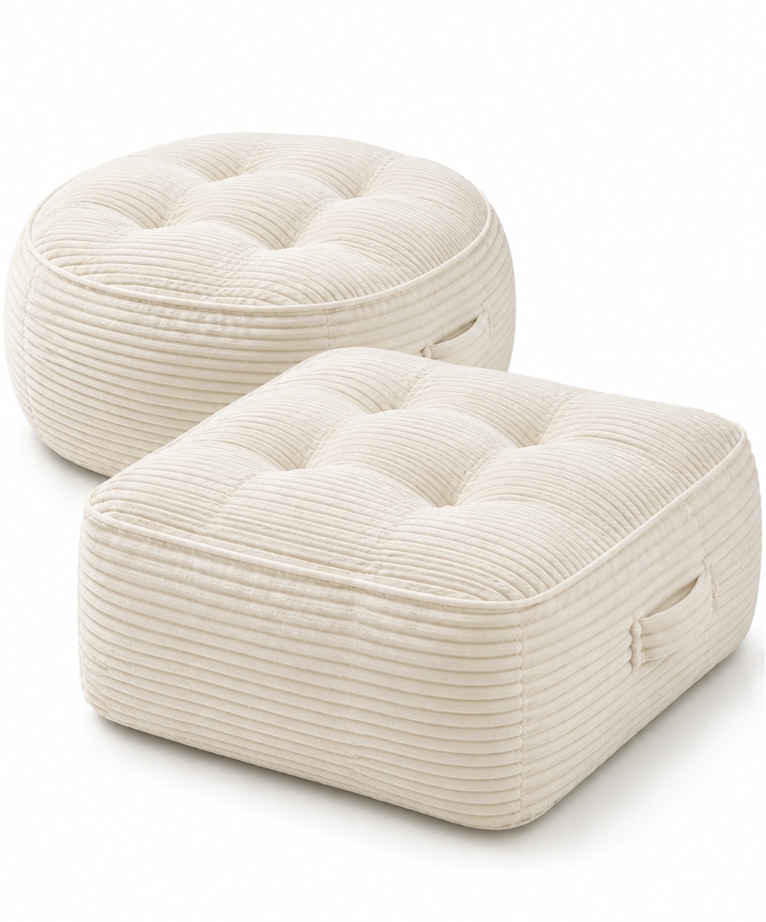 Corduroy Floor Cushions Set of 2 – Plush Tufted Seating Cushions
