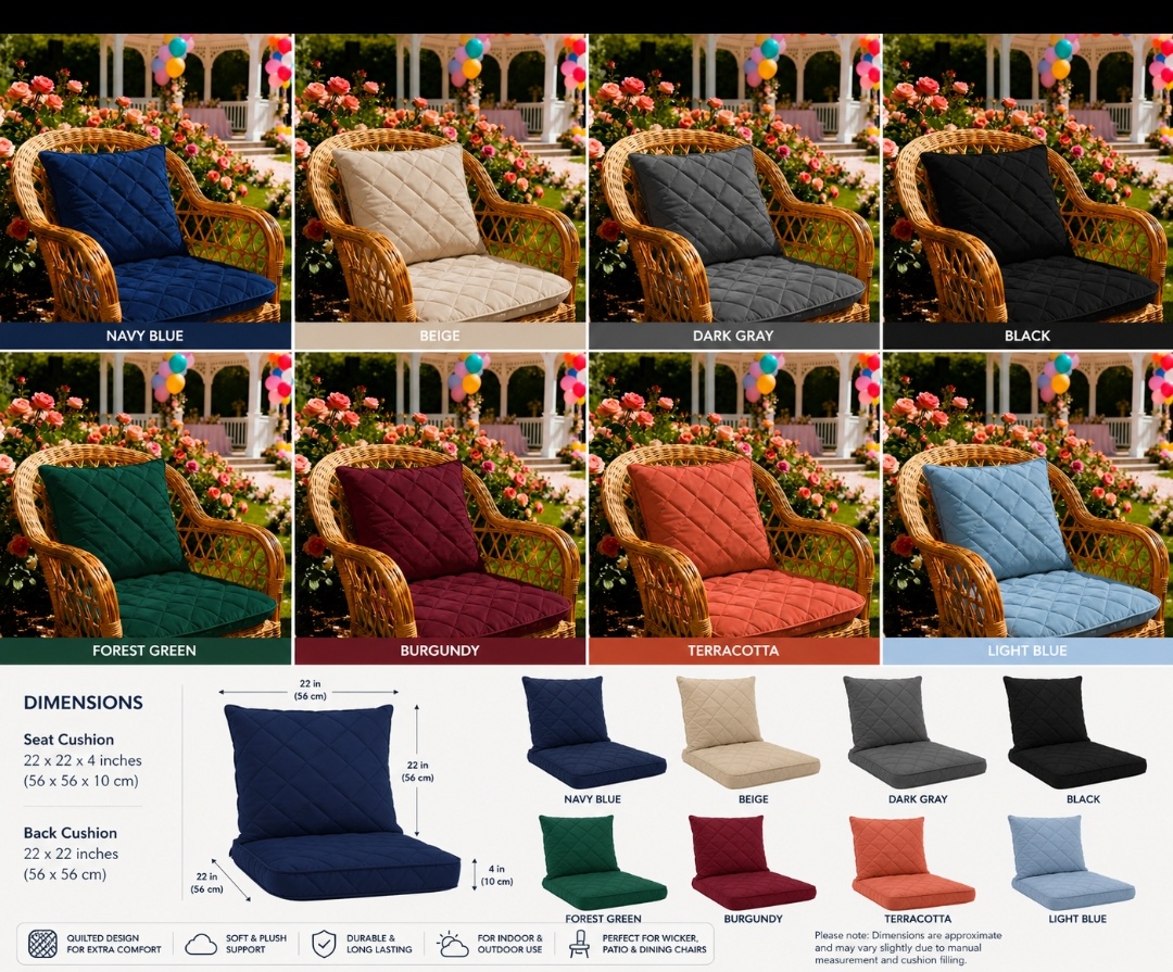 Luxury Velvet Quilted Indoor/Outdoor Chair Cushion Set – 22" x 22" x 4"