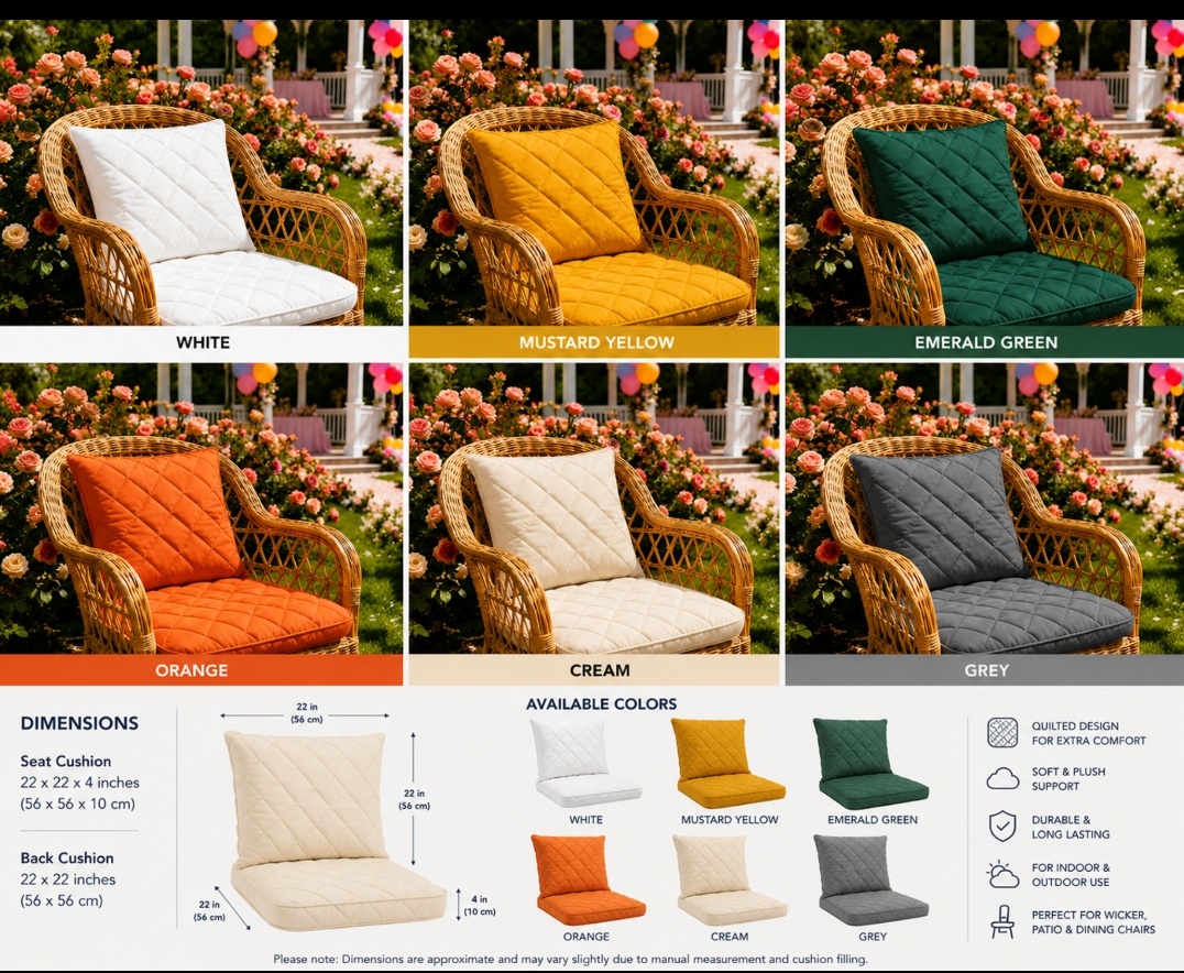 Luxury Velvet Quilted Indoor/Outdoor Chair Cushion Set – 22" x 22" x 4"