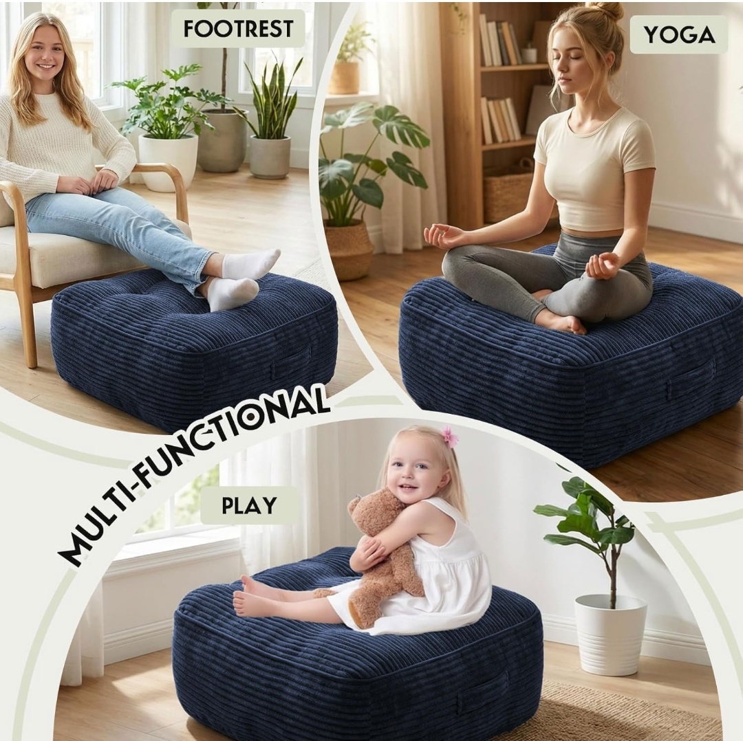 11" Thick Washable Floor Pillow for Adults, Yoga & Meditation Cushion with Handle, Square Large Pillows Seating with Removable Tufted Corduroy Cover for Tatami Living Room Board Games