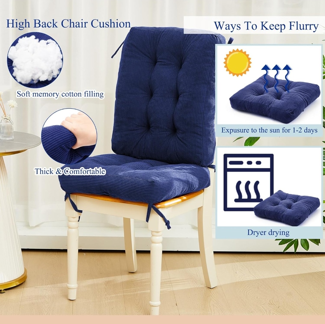4 Set Outdoor Patio Chair Cushions Corduroy Seat High Back Tufted Pillow Replacement Rocking Patio Chair Pads for Outdoor Indoor Home Office