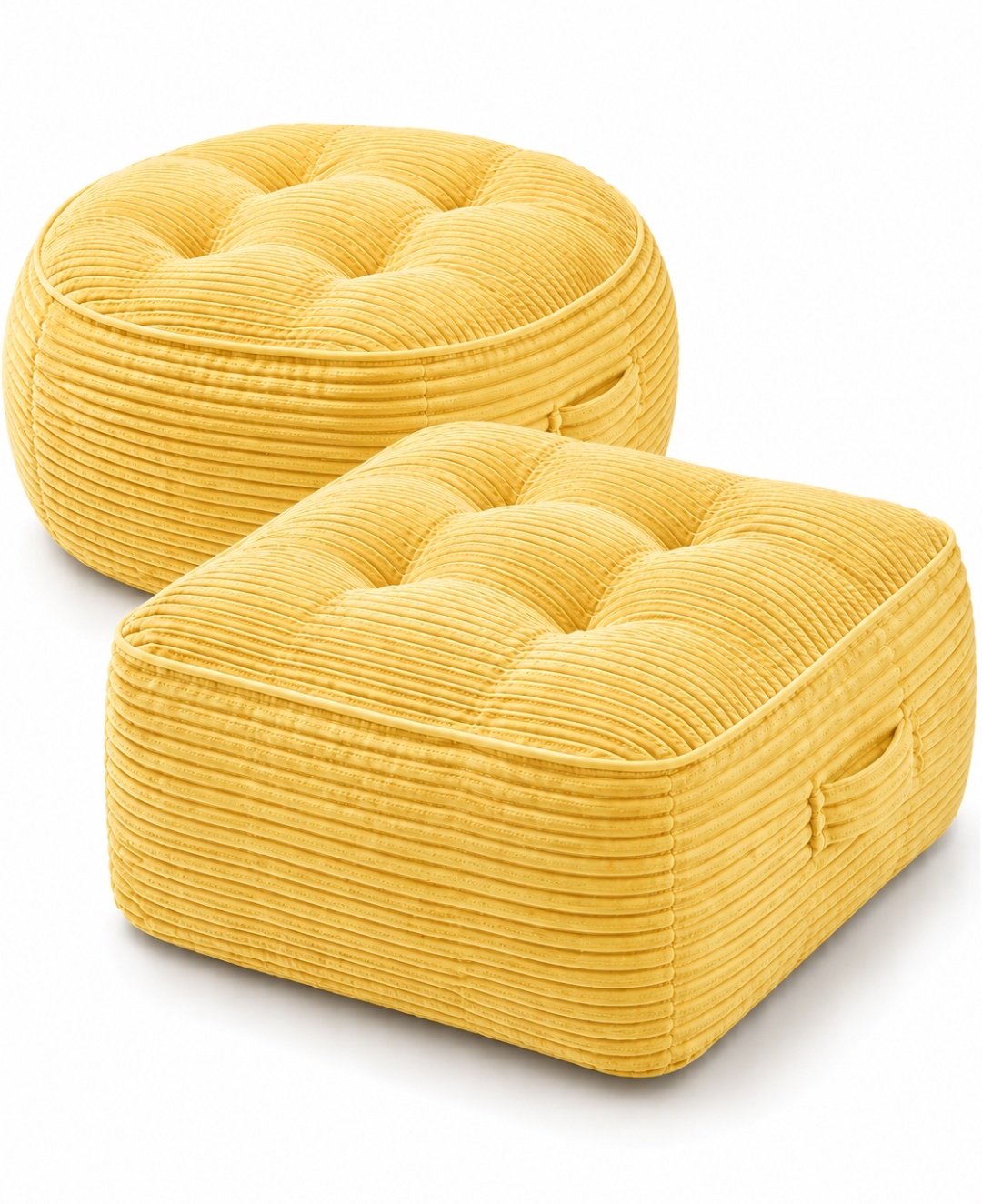 Corduroy Floor Cushions Set of 2 – Plush Tufted Seating Cushions