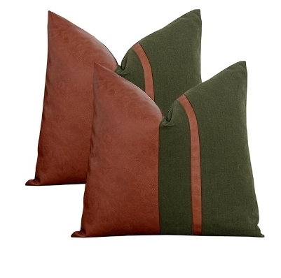 Set of 2 Vintage Brown Leather & Black Velvet Throw Pillow Covers – 18x18 Soft Luxurious Modern Retro Pillow Cases for Sofa Bed Car Office, Versatile Home Decor
