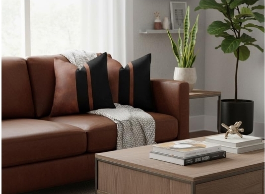 Set of 2 Vintage Brown Leather & Black Velvet Throw Pillow Covers – 18x18 Soft Luxurious Modern Retro Pillow Cases for Sofa Bed Car Office, Versatile Home Decor
