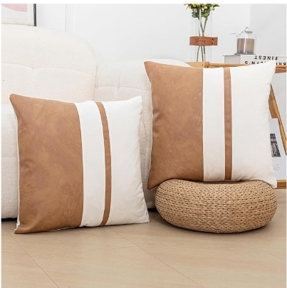 Set of 2 Vintage Brown Leather & Black Velvet Throw Pillow Covers – 18x18 Soft Luxurious Modern Retro Pillow Cases for Sofa Bed Car Office, Versatile Home Decor