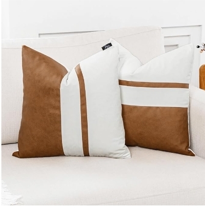 Set of 2 Vintage Brown Leather & Black Velvet Throw Pillow Covers – 18x18 Soft Luxurious Modern Retro Pillow Cases for Sofa Bed Car Office, Versatile Home Decor