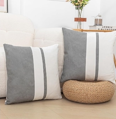 Set of 2 Vintage Brown Leather & Black Velvet Throw Pillow Covers – 18x18 Soft Luxurious Modern Retro Pillow Cases for Sofa Bed Car Office, Versatile Home Decor