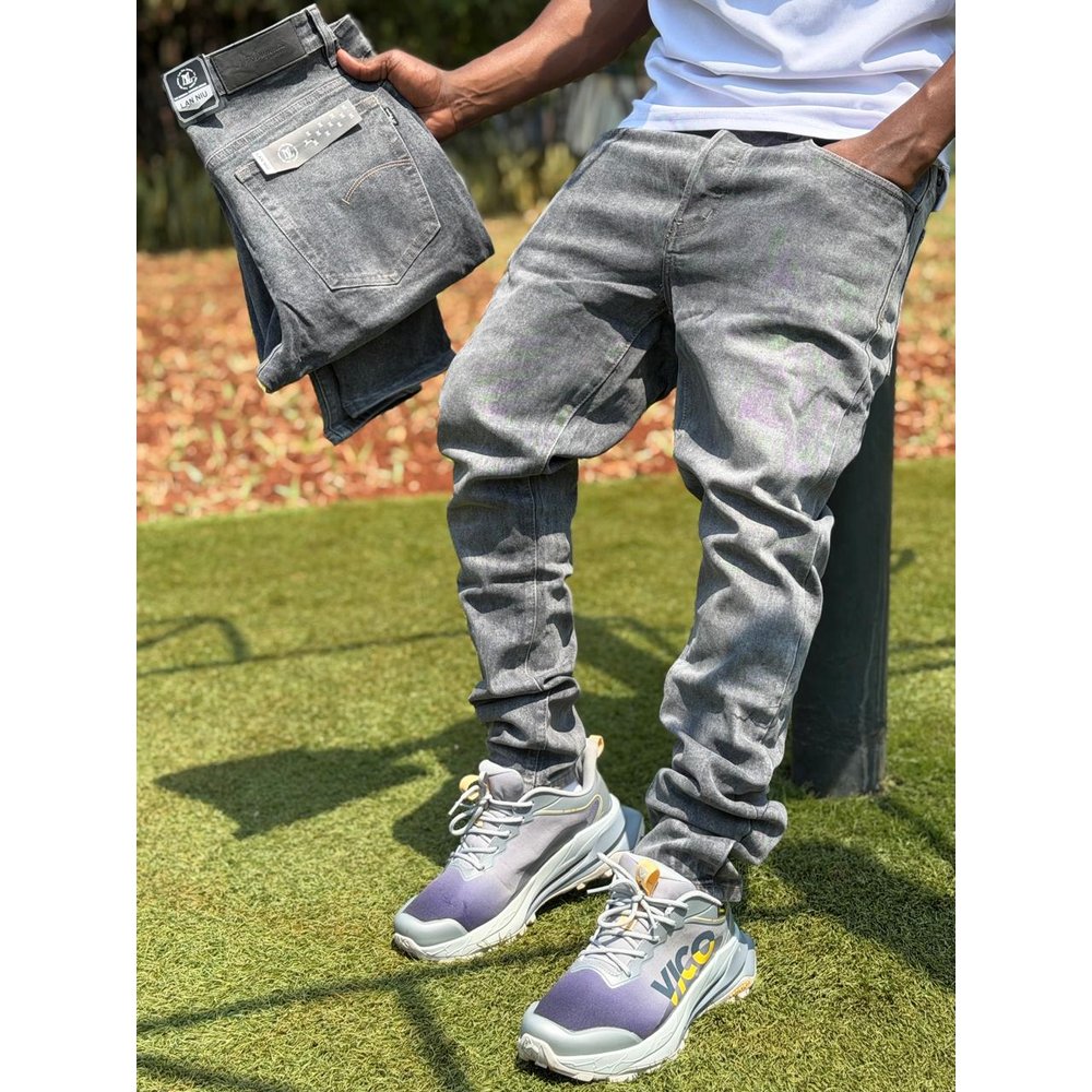 Grey Wash Slim Fit Jeans for Men - Stretch Denim Jean Trousers, Smart Casual Official Office & Outing Pants, Gents Casual Wear, Men's Jeans & Trousers, Men's Clothing