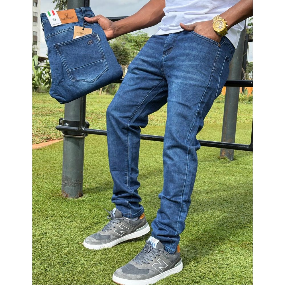 Deep Blue Wash Slim Fit Denim Jeans for Men - Five Pocket Cotton Jean Pants, Casual Office, Church & Weekend Wear, Gents Bottoms, Men's Trousers, Men's Clothing
