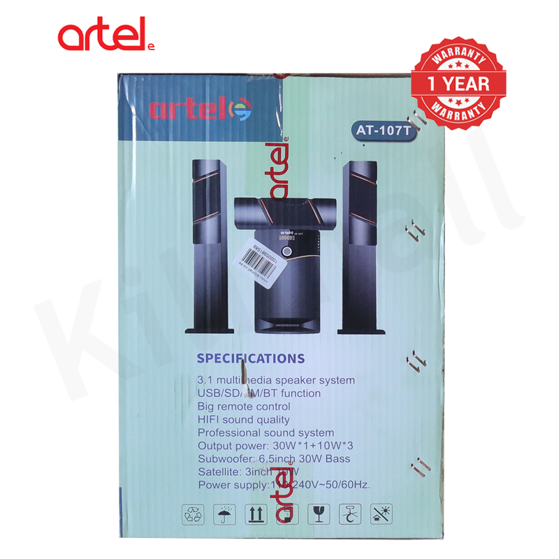 Artel AT-107T 3.1CH Multimedia Bluetooth Subwoofer Speaker, 20000W High Power Home Audio System Supports Bluetooth/USB/SD/FM Multi-Mode Playback, Remote Control Included, 1 Year Warranty.