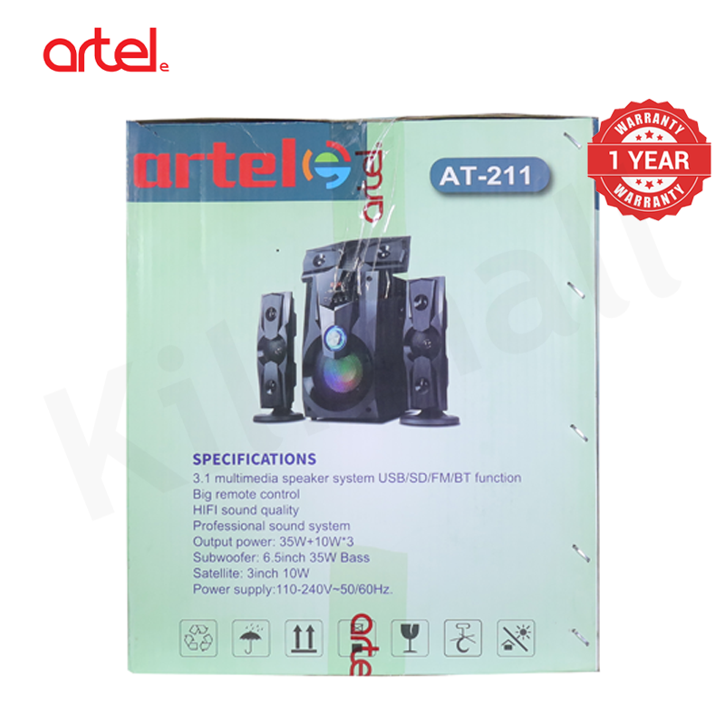 Artel AT-211 3.1CH Multimedia Bluetooth Subwoofer Speaker, 20000W High Power Home Audio System, Supports Bluetooth/USB/SD/FM Multi-Mode Playback, Remote Control Included, 1 Year Warranty