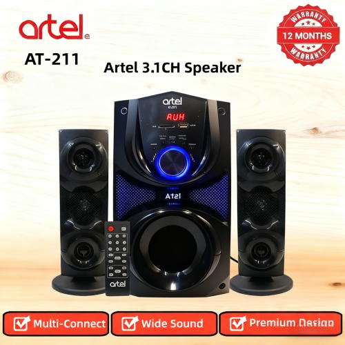 Artel AT-211 3.1CH Multimedia Bluetooth Subwoofer Speaker, 20000W High Power Home Audio System, Supports Bluetooth/USB/SD/FM Multi-Mode Playback, Remote Control Included, 1 Year Warranty