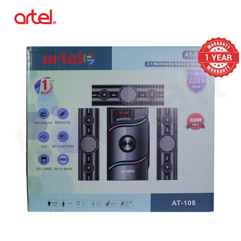 Artel AT-108 3.1CH Multimedia Bluetooth Subwoofer Speaker, 20000W High Power Home Audio System Supports Bluetooth/USB/SD/FM Multi-Mode Playback, Remote Control,1 Year Warranty.
