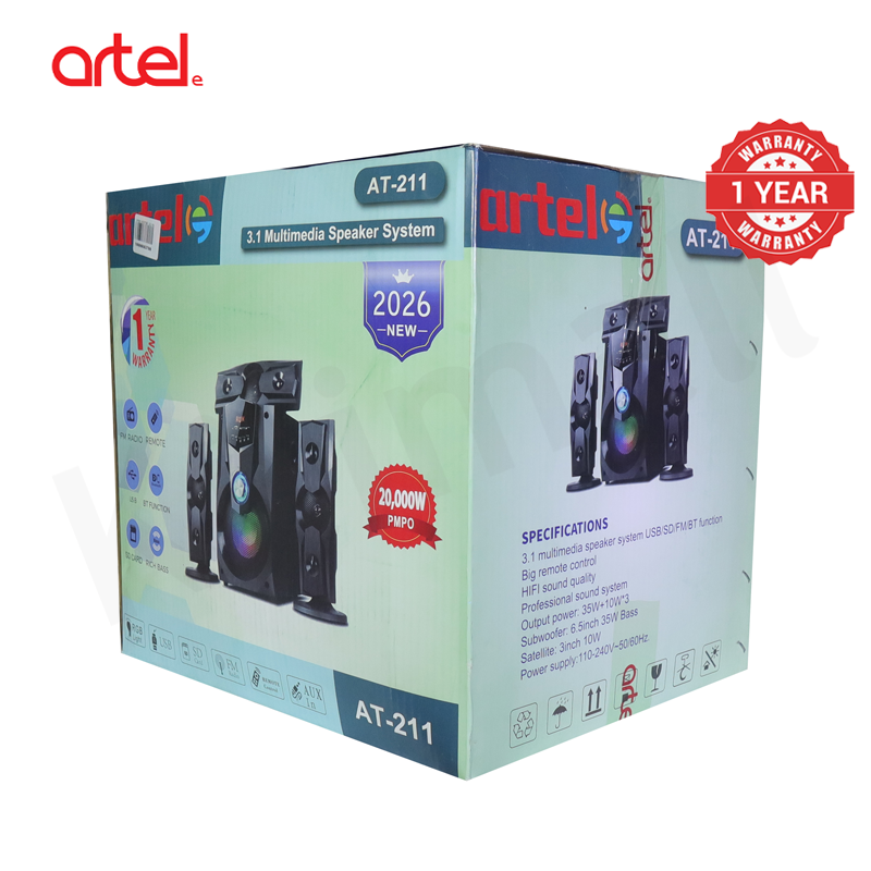 Artel AT-211 3.1CH Multimedia Bluetooth Subwoofer Speaker, 20000W High Power Home Audio System, Supports Bluetooth/USB/SD/FM Multi-Mode Playback, Remote Control Included, 1 Year Warranty