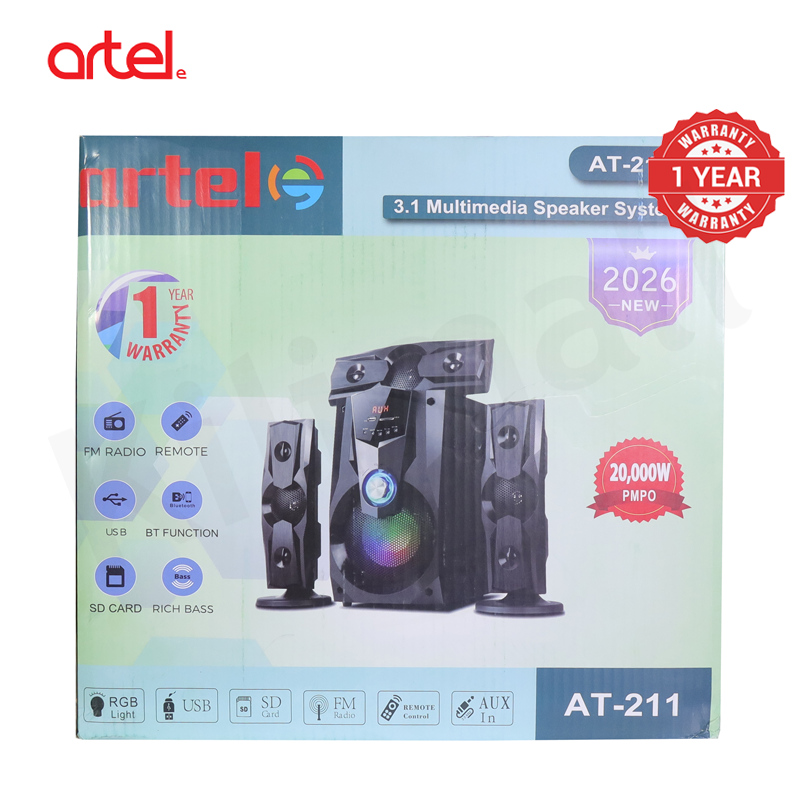 Artel AT-211 3.1CH Multimedia Bluetooth Subwoofer Speaker, 20000W High Power Home Audio System, Supports Bluetooth/USB/SD/FM Multi-Mode Playback, Remote Control Included, 1 Year Warranty