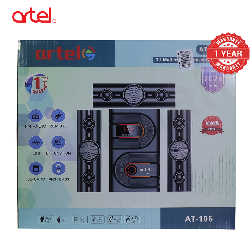 Artel AT-106 3.1CH Multimedia Bluetooth Subwoofer Speaker, 20000W High Power Home Audio System Supports Bluetooth/USB/SD/FM Multi-Mode Playback, Remote Control Included, 1 Year Warranty