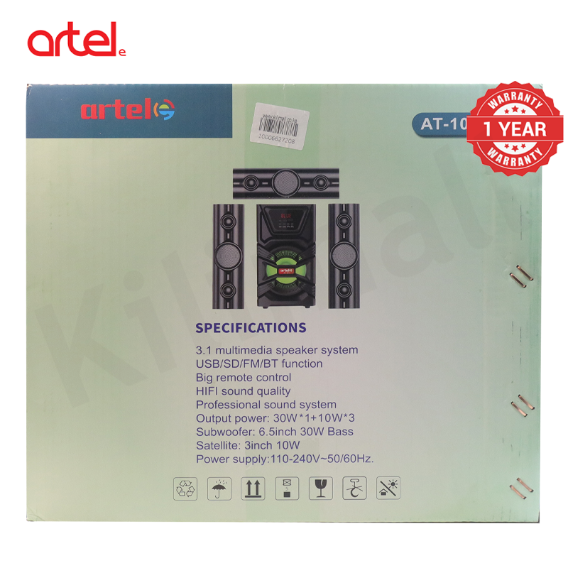 Artel AT-101 3.1CH Multimedia Bluetooth Subwoofer Speaker, 20000W PMPO High Power Home Audio System with Bluetooth/USB/SD/FM/AUX Multi-Mode Playback, RGB Light Effect, Remote Control 1 Year Warranty