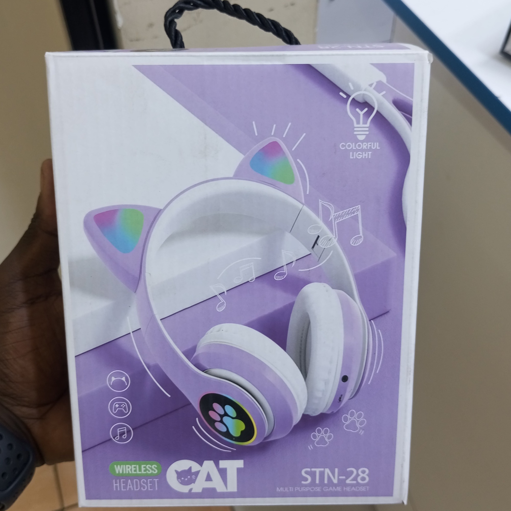 Purple CAT STN-28 Pro Wireless Headphones with RGB Lights and foldable storage – Type-C Charging
