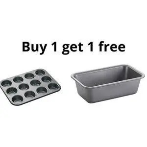 🔥Generic 12 Hole Muffin Tray with Bonus Non-Stick Box Loaf Tin – Premium Baking Set for Cupcakes, Muffins & Mini Loaves, Durable Non-Stick Kitchen Bakeware for Easy Cleaning