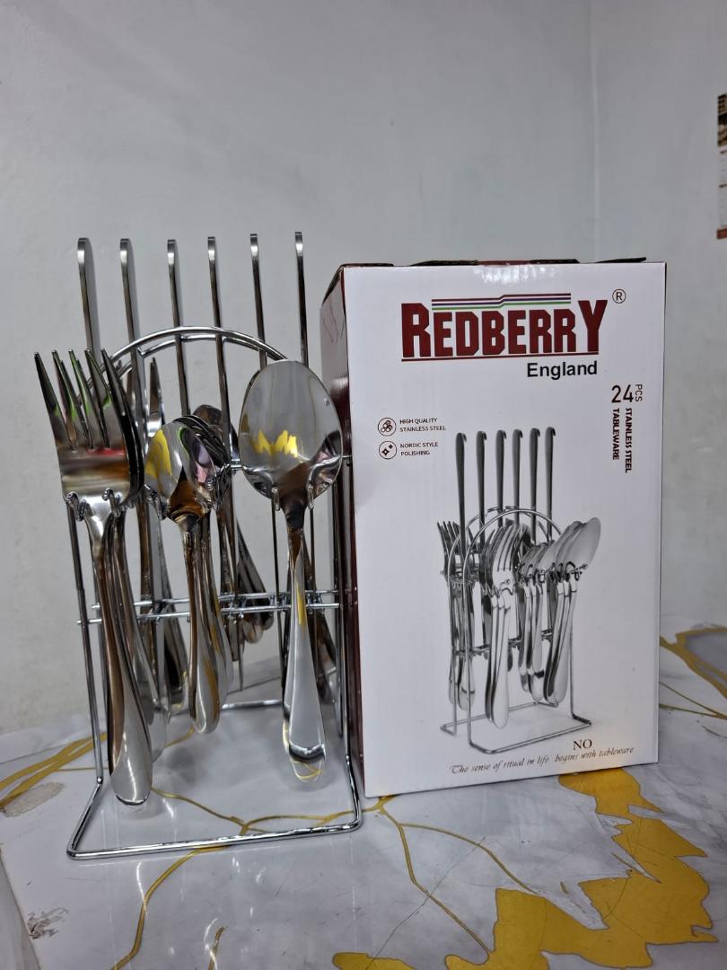 Redberry 24pcs of Stainless Steel Cutlery Set contains Knives, Table and Tea Spoons and Forks