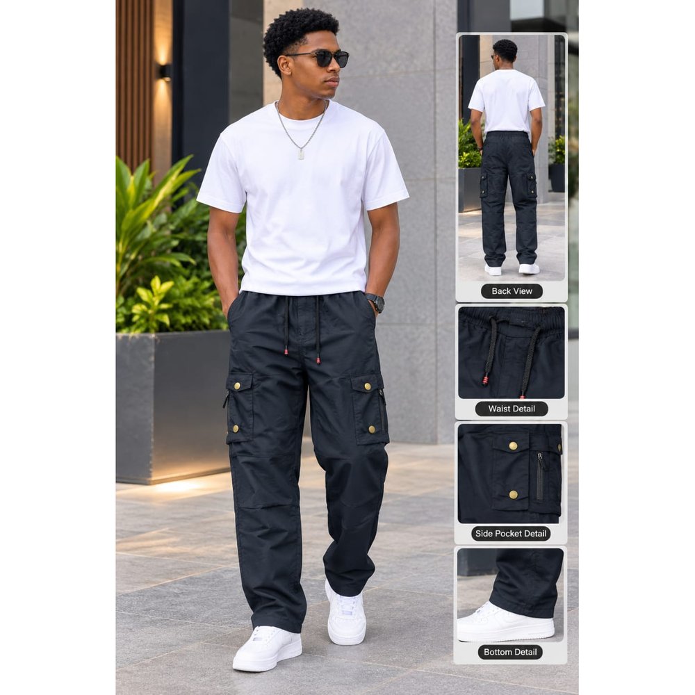 Loose Fit Utility Cargo Trousers for Men - Men's Multi Pocket Combat Pants, Streetwear Baggy Cargo Pants, Work, Outing & Weekend Wear, Men's Trousers, Men's Clothing