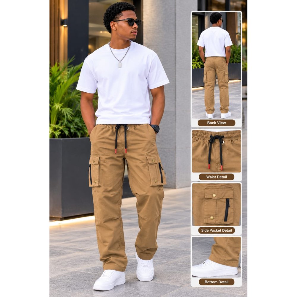 Loose Fit Utility Cargo Trousers for Men - Men's Multi Pocket Combat Pants, Streetwear Baggy Cargo Pants, Work, Outing & Weekend Wear, Men's Trousers, Men's Clothing
