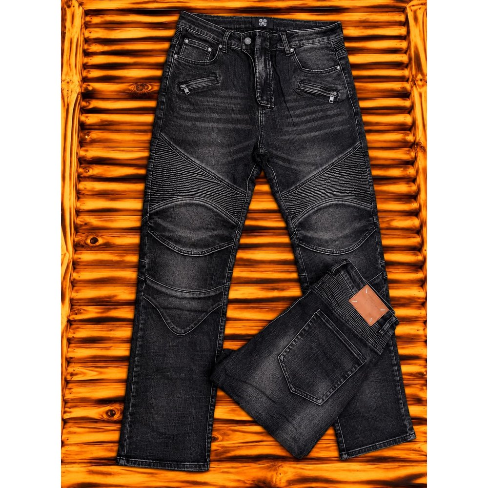 Moto Biker Ribbed Knee Slim Jeans for Men - Men's Stretch Denim Pants, Streetwear Casual Trousers, Outing & Weekend Wear, Men's Jeans & Trousers, Men's Clothing