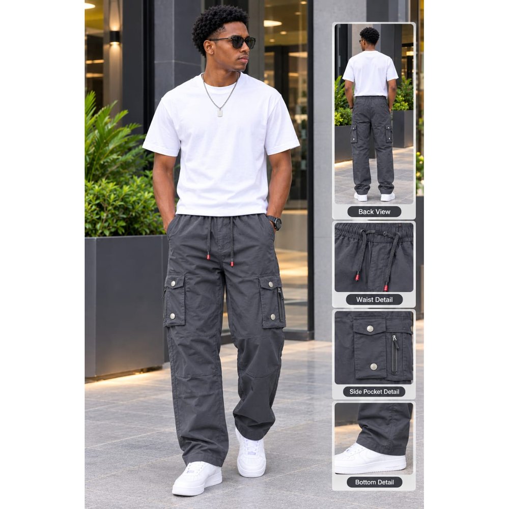Loose Fit Utility Cargo Trousers for Men - Men's Multi Pocket Combat Pants, Streetwear Baggy Cargo Pants, Work, Outing & Weekend Wear, Men's Trousers, Men's Clothing