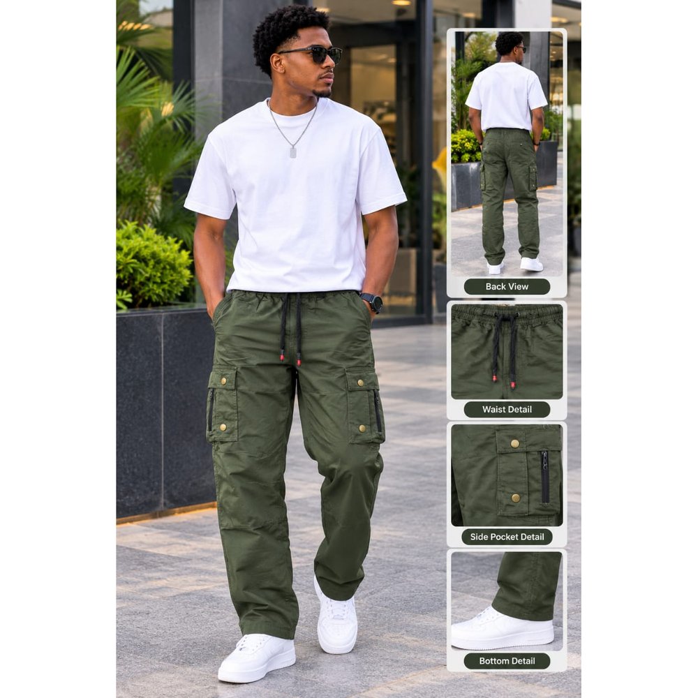 Loose Fit Utility Cargo Trousers for Men - Men's Multi Pocket Combat Pants, Streetwear Baggy Cargo Pants, Work, Outing & Weekend Wear, Men's Trousers, Men's Clothing