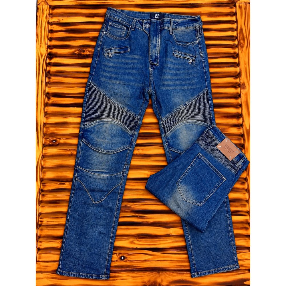 Moto Biker Ribbed Knee Slim Jeans for Men - Men's Stretch Denim Pants, Streetwear Casual Trousers, Outing & Weekend Wear, Men's Jeans & Trousers, Men's Clothing